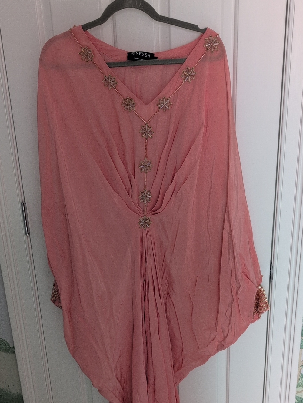 Rinessa Women's Blush Pink Embellished Draped Indo Western Gown